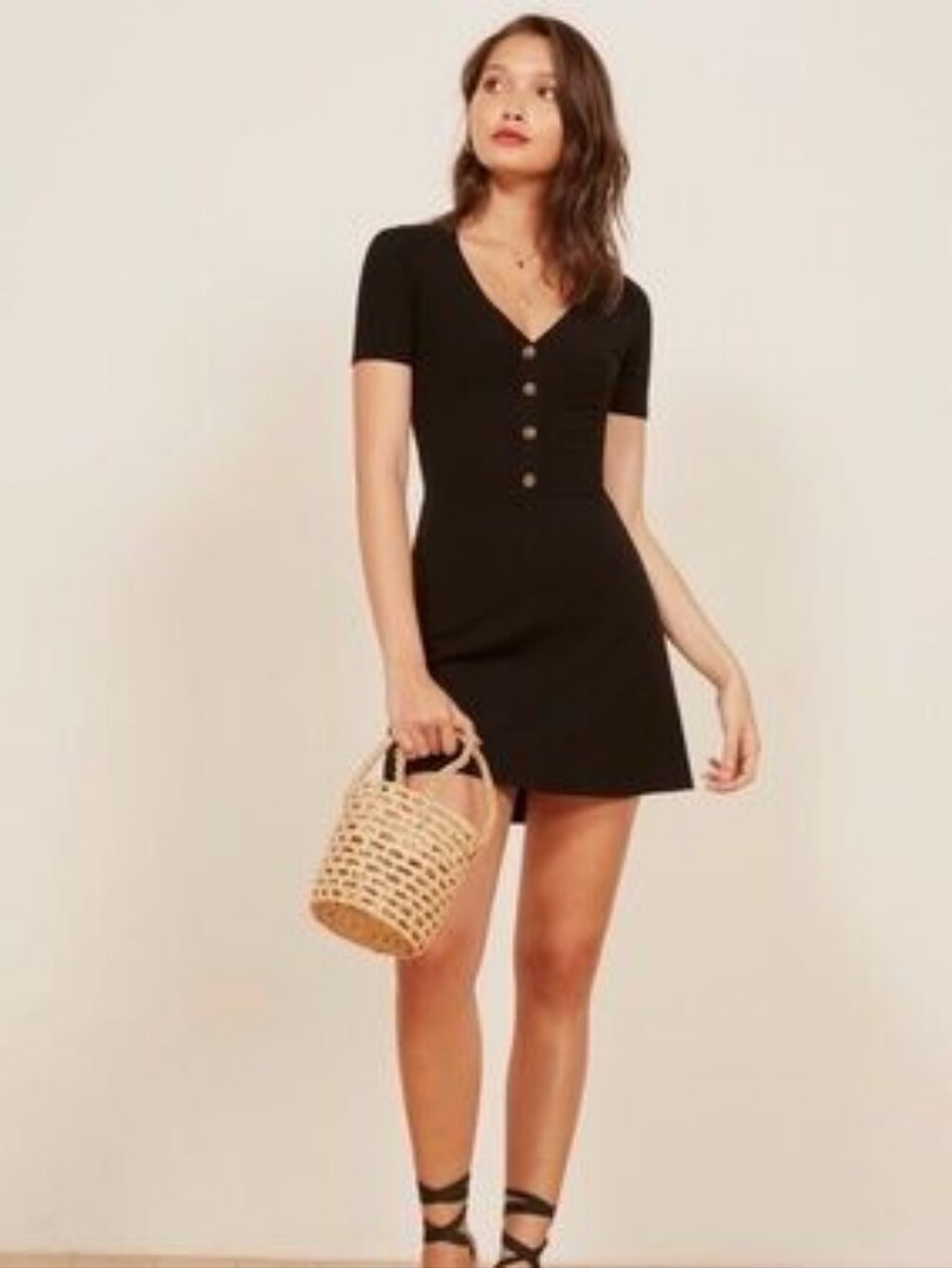 Reformation Cardinal Black Ribbed Mini Dress Size Large